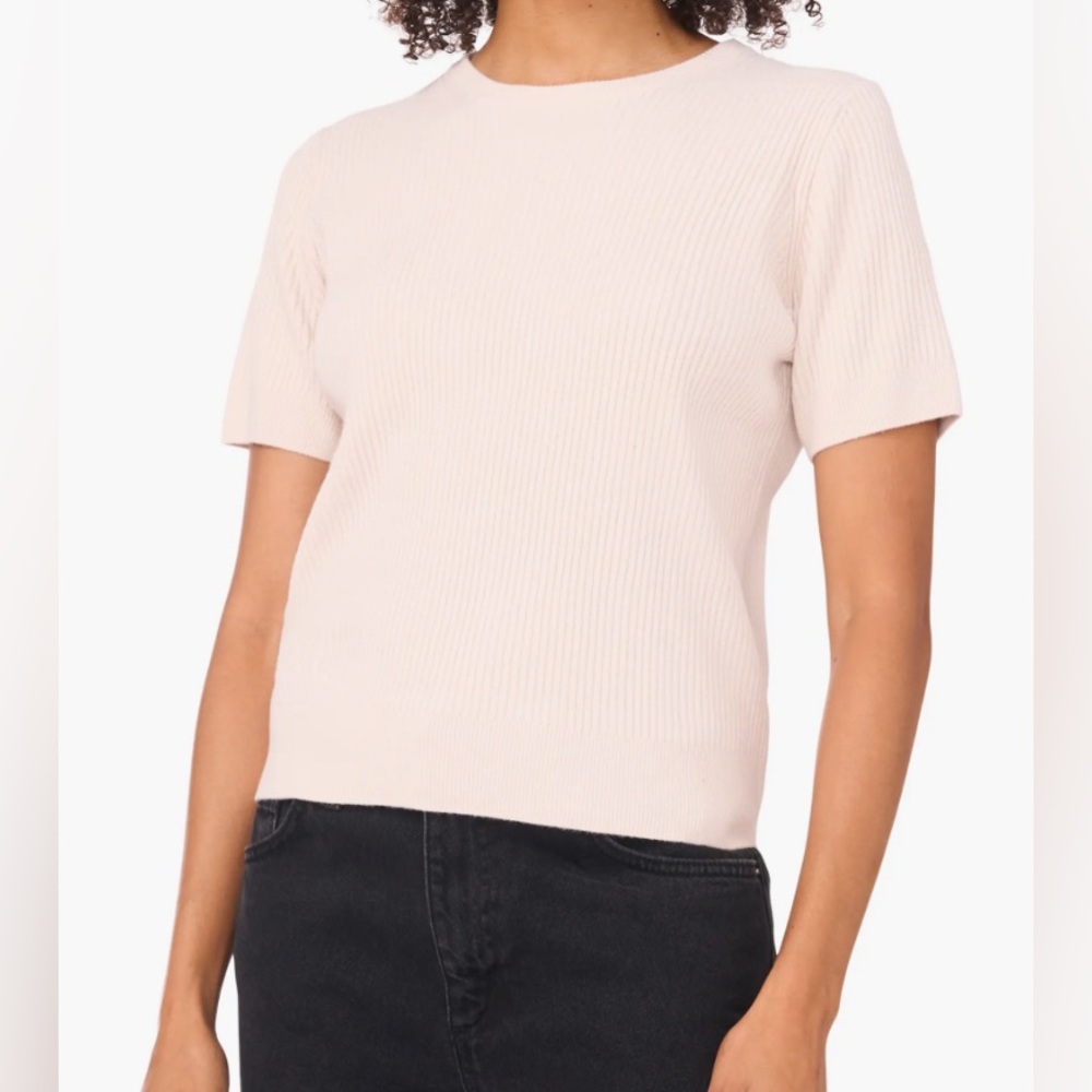 Halogen Sugar Heather Ribbed Sweater | Tag L Fits M/S | Short Sleeve Crewneck